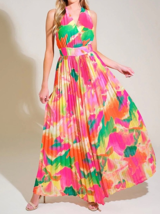 Flying Tomato Pants - TROPICAL PRINT SLEEVELESS WIDE LEG WOVEN PLEATED JUMPSUIT SIZE MEDIUM
